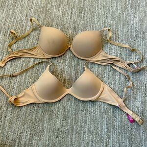 1 NWOT, 1 used. Pink Victoria’s Secret 34B scoop neck bra, wear everywhere push
